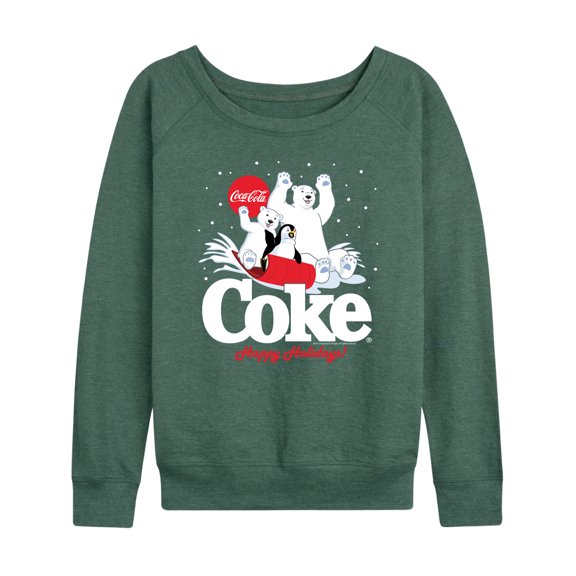 Coca-Cola - Happy Holidays Sledding- Women's French Terry Long Sleeve Pullover