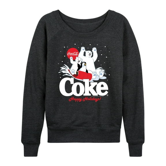 Coca-Cola - Happy Holidays Sledding- Women's French Terry Long Sleeve Pullover