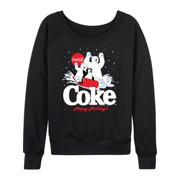 Coca-Cola - Happy Holidays Sledding- Women's French Terry Long Sleeve Pullover
