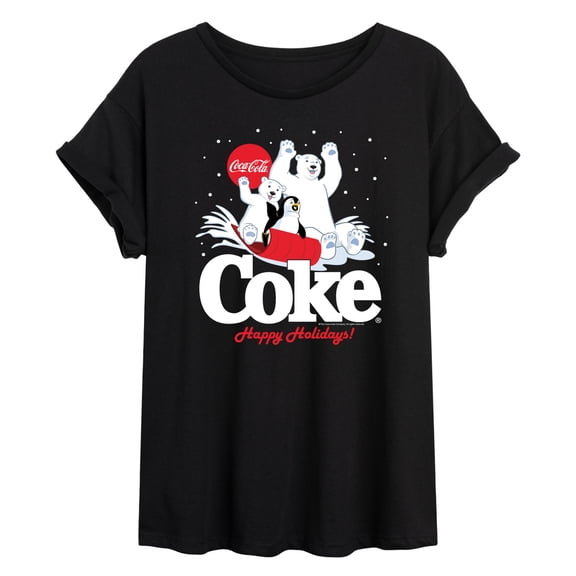 Coca-Cola - Happy Holidays Sledding- Women's Oversized Graphic T-Shirt
