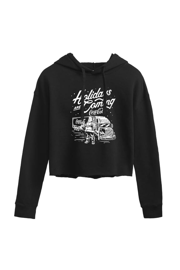 - Holidays Are Coming Truck - Juniors Cropped Long Sleeve Fleece Hoodie