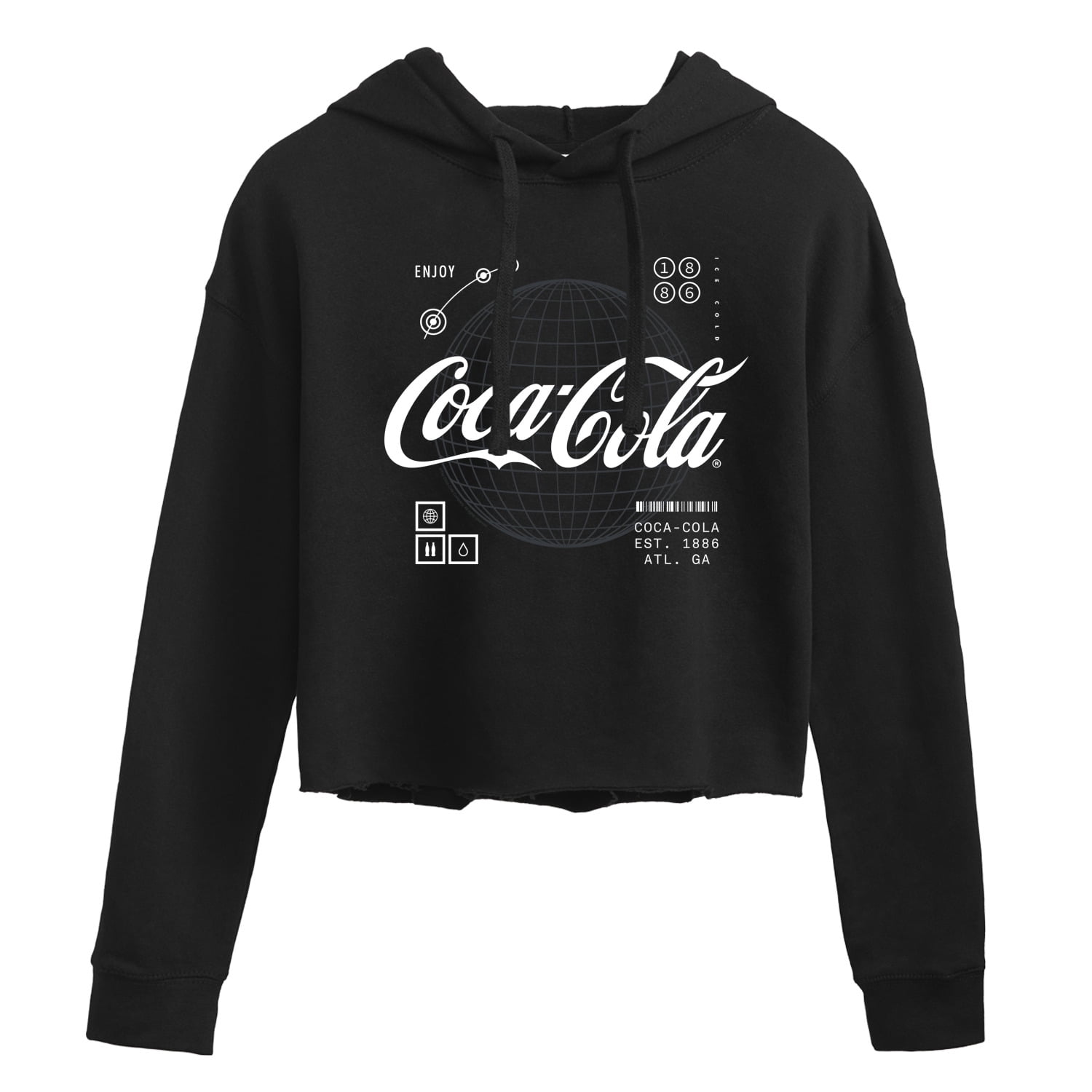 Coca Cola Logo Hud Juniors Cropped Pullover Hoodie