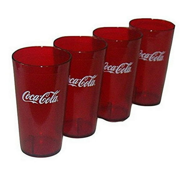 Coca Cola Logo Ruby Red Plastic Tumblers Set of 4 - 16oz (Coke)
