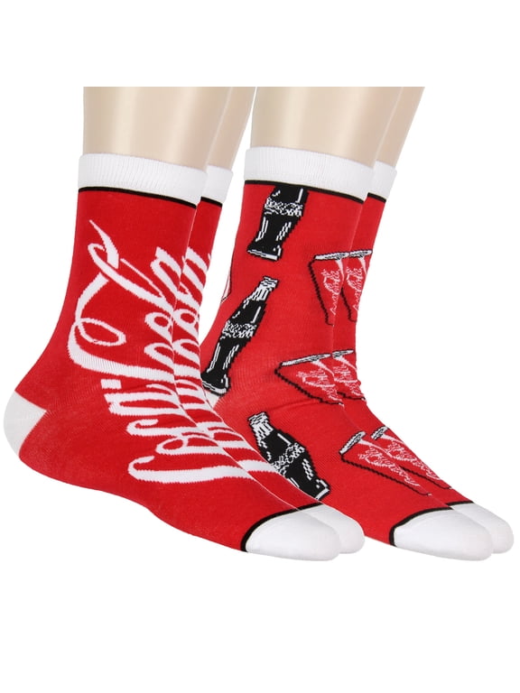 Coca-Cola Men's Bottles And Cans Print 2 Pack Crew Sock