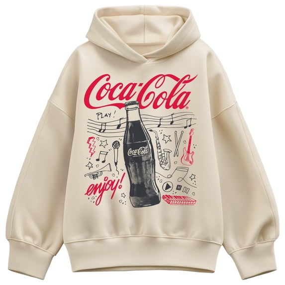 Coca-Cola - Music Doodles - Women's Oversized Fleece Hoodie Sweatshirt