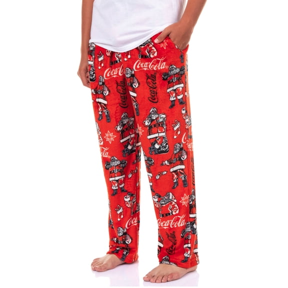 Coca-Cola Pajama Pants Men's Santa Claus Christmas Coke Fleece Sleep Bottoms