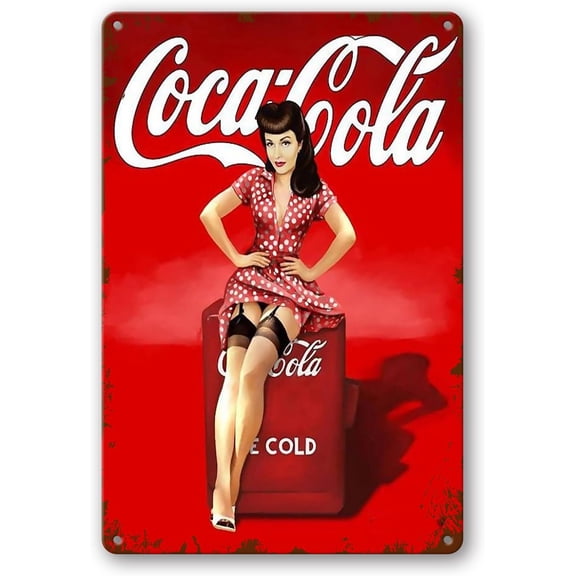 Coca Cola Pinup Girl Metal Tin Signs, Vintage Wall Decor Retro Art Tin Sign Funny Home Farm Decorations, Chic Gifts For Bar Pub Cafe Living Room Garage Metal Plaque Poster 8x12 Inch