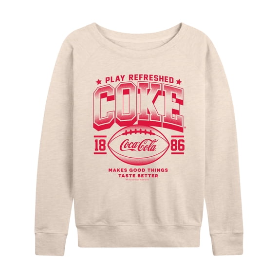 Coca-Cola - Play Refreshed Women's Lightweight French Terry Wide Neck Long Sleeve Graphic Shirt
