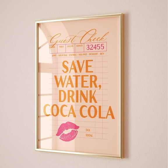 Coca Cola Print, Aesthetic Kitchen Decor, Trendy Kitchen Prints, Pink And Orange College Apartment Decor, Girly Wall Art, Guest Check Poster Wall Art, Modern Wall Decor, 12x18 UNFRAMED