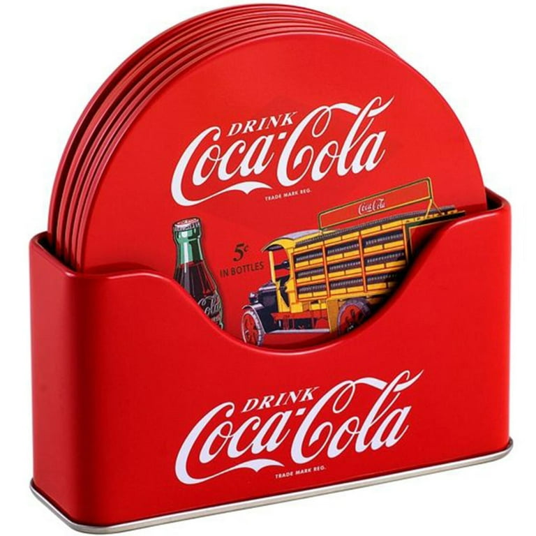 Coca-Cola Retro Art Tin Coaster Set with Holder 6-Pack