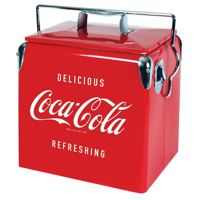 Coca-Cola Retro Portable Ice Chest Cooler with Bottle Opener 13L (14 qt), 18 Can Capacity, Red Vintage Style Ice Bucket for Camping, Beach, Picnic, RV, BBQs, Tailgating, Fishing