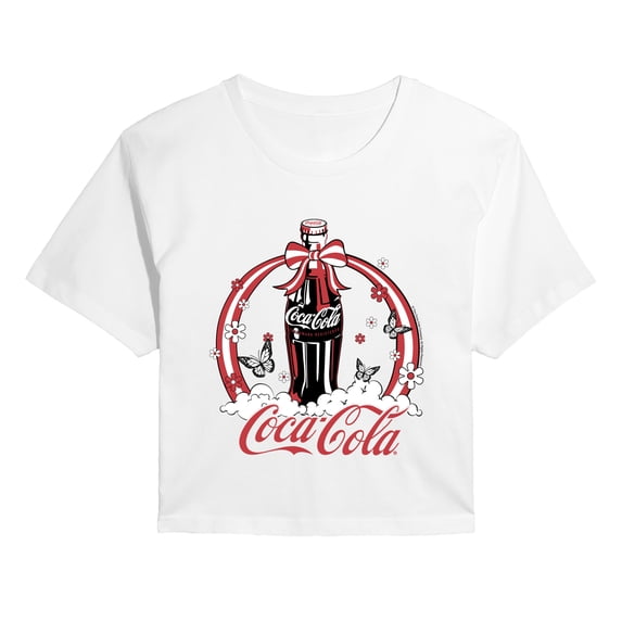 Coca-Cola - Retro Ribbon Bottle - Juniors Cropped Graphic T-Shirt