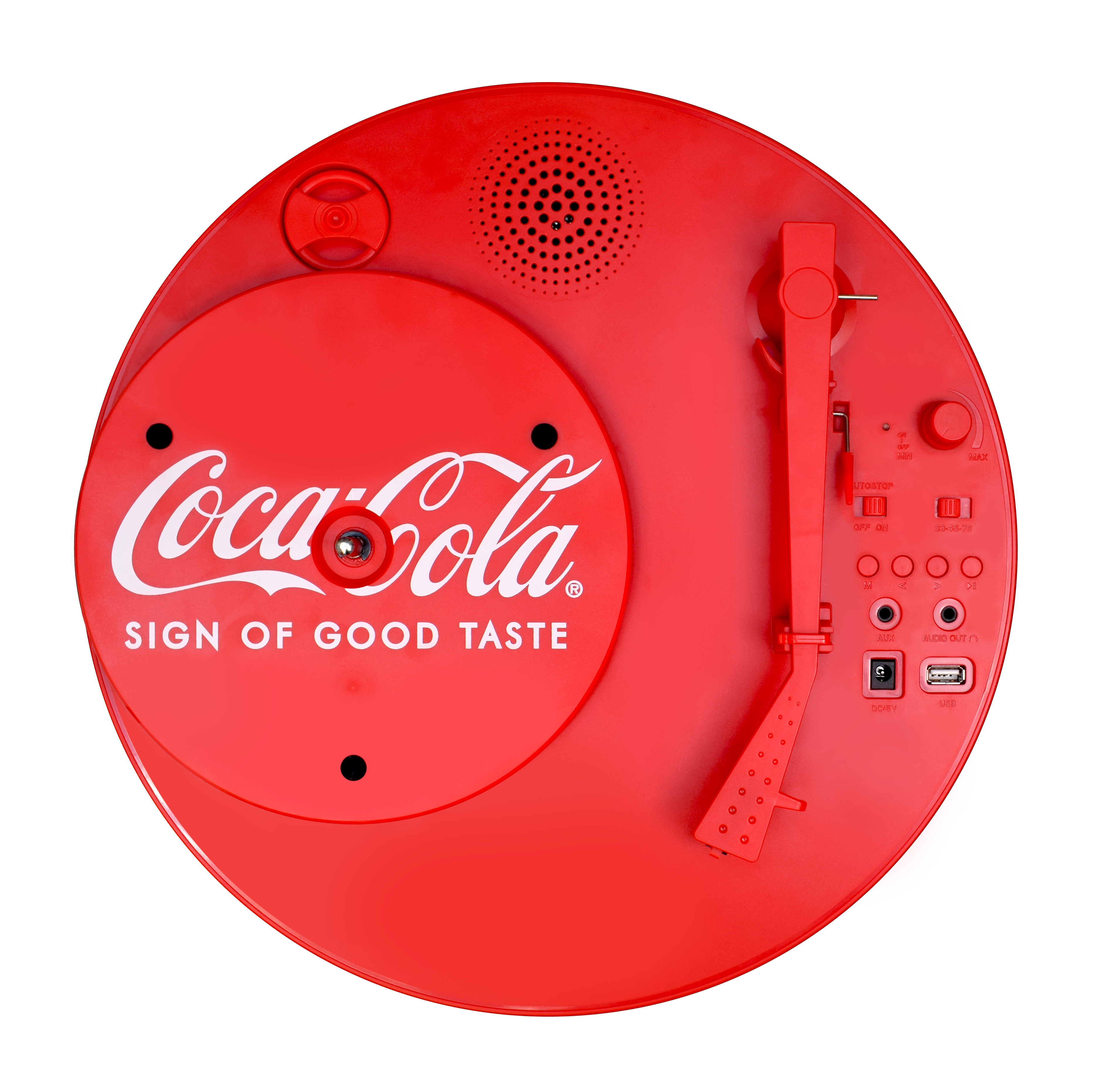 Coca Cola Retro Turntable with Wireless Speaker, 3 Different Playback Modes, 33S, 45S, 78S Playback Support, Portable Carry Case, Vintage Radio - image 1 of 10