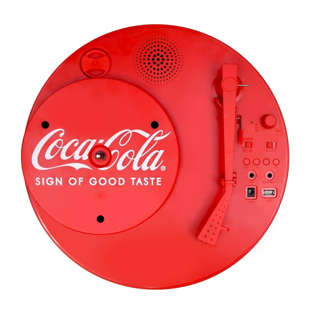 Coca Cola Retro Turntable with Wireless Speaker, 3 Different Playback Modes, 33S, 45S, 78S Playback Support, Portable Carry Case, Vintage Radio