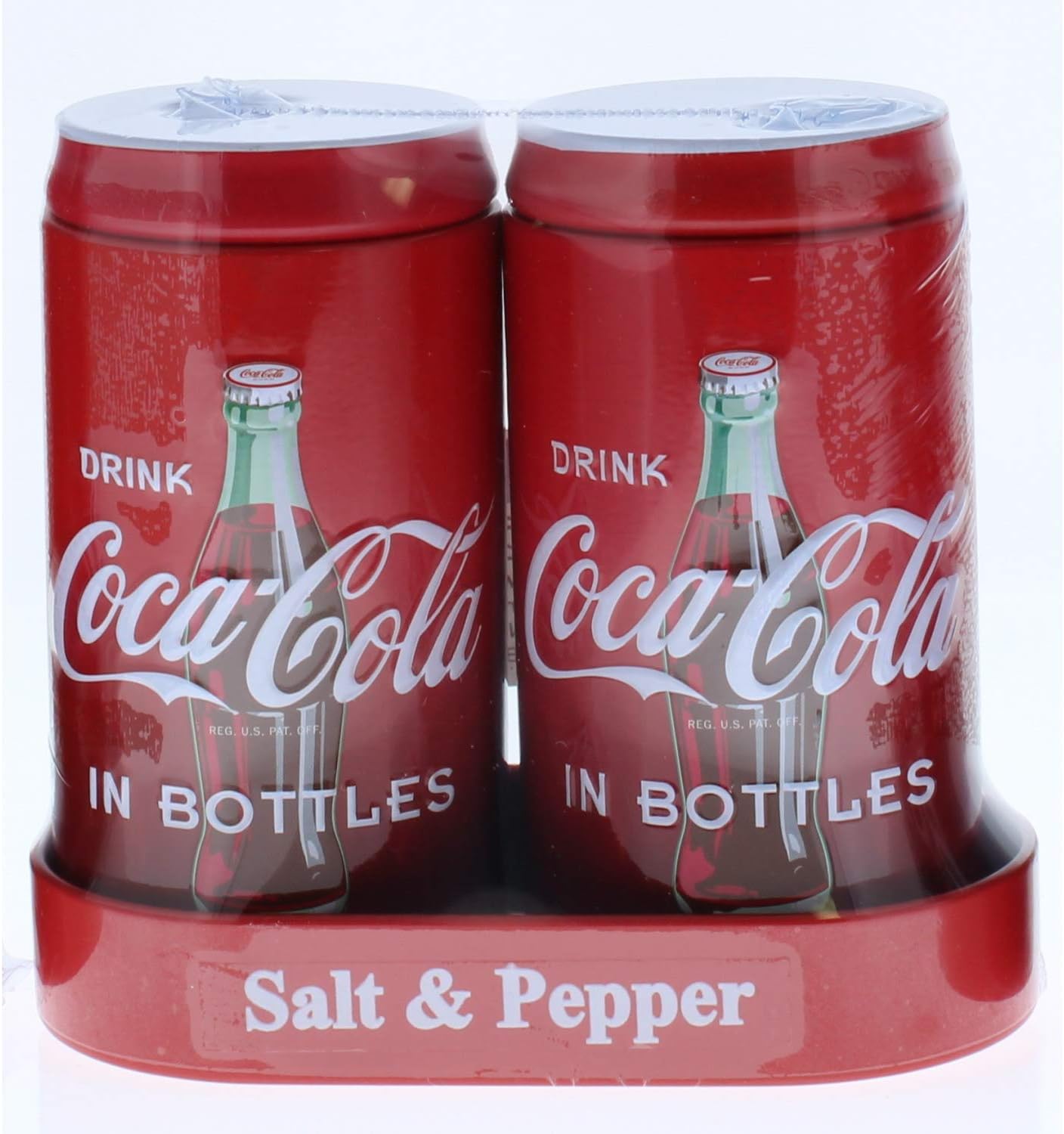 CocaCola Salt and Pepper Shakers with Caddy