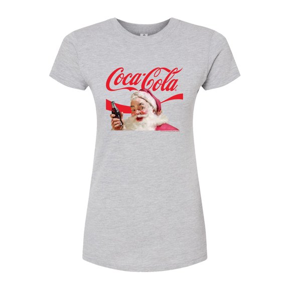 Coca-Cola - Santa Closeup Coca Cola Logo - Juniors Fitted Graphic T-Shirt