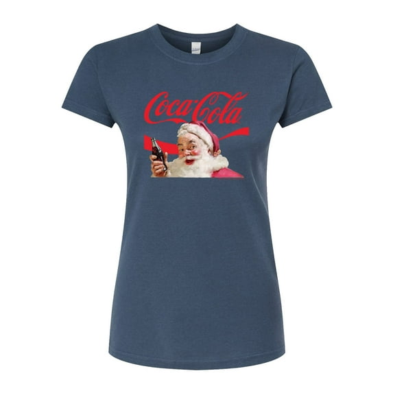 Coca-Cola - Santa Closeup Coca Cola Logo - Juniors Fitted Graphic T-Shirt