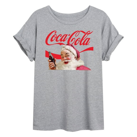 Coca-Cola - Santa Closeup Coca Cola Logo - Juniors Ideal Flowy Muscle T-Shirt