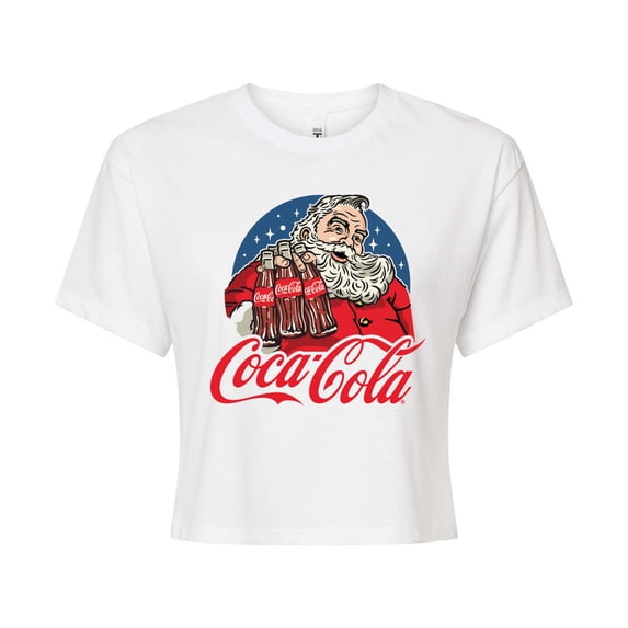 Coca-Cola - Santa Coke Bottles - Juniors Cropped Short Sleeve Graphic T-Shirt