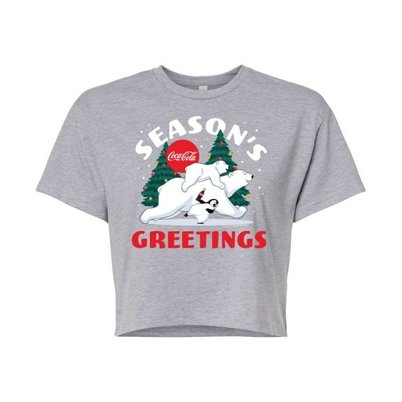 Coca-Cola - Seasons Greetings Polar Bears - Juniors Cropped Cotton Blend T-Shirt