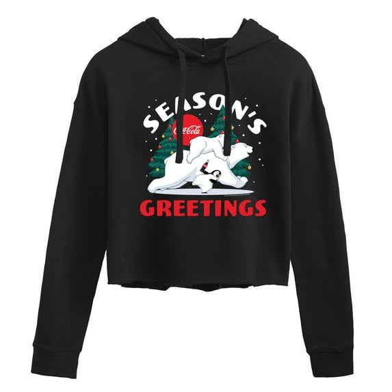 Coca-Cola - Seasons Greetings Polar Bears - Juniors Cropped Long Sleeve Fleece Hoodie