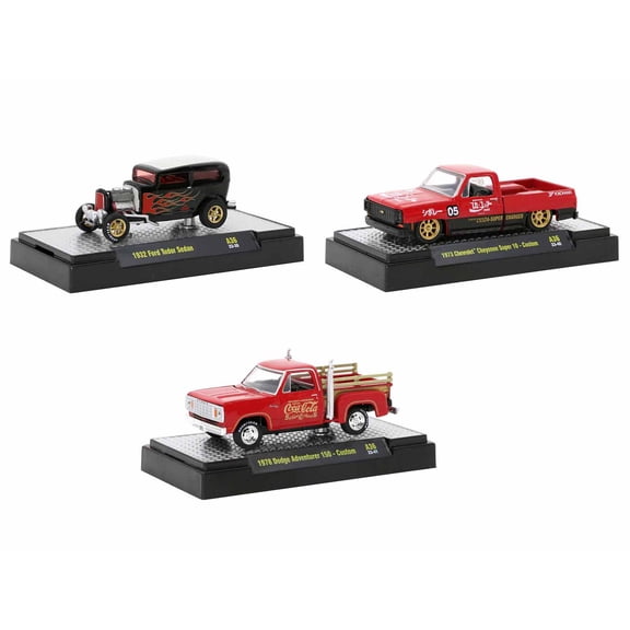 "Coca-Cola" Set of 3 pieces Release 36 Limited Edition to 10000 pieces Worldwide 1/64 Diecast Model Cars by M2 Machines
