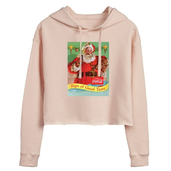 Coca-Cola - Sip Of Good Taste Vintage Coca Cola Santa - Juniors Cropped Pullover Hoodie