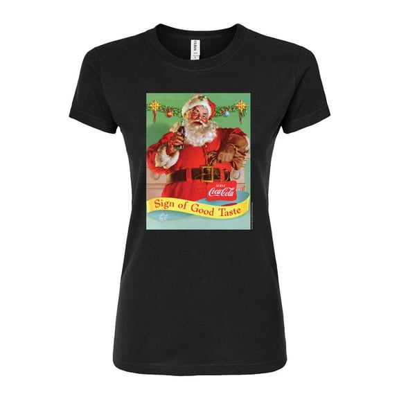 Coca-Cola - Sip Of Good Taste Vintage Coca Cola Santa - Juniors Fitted Graphic T-Shirt