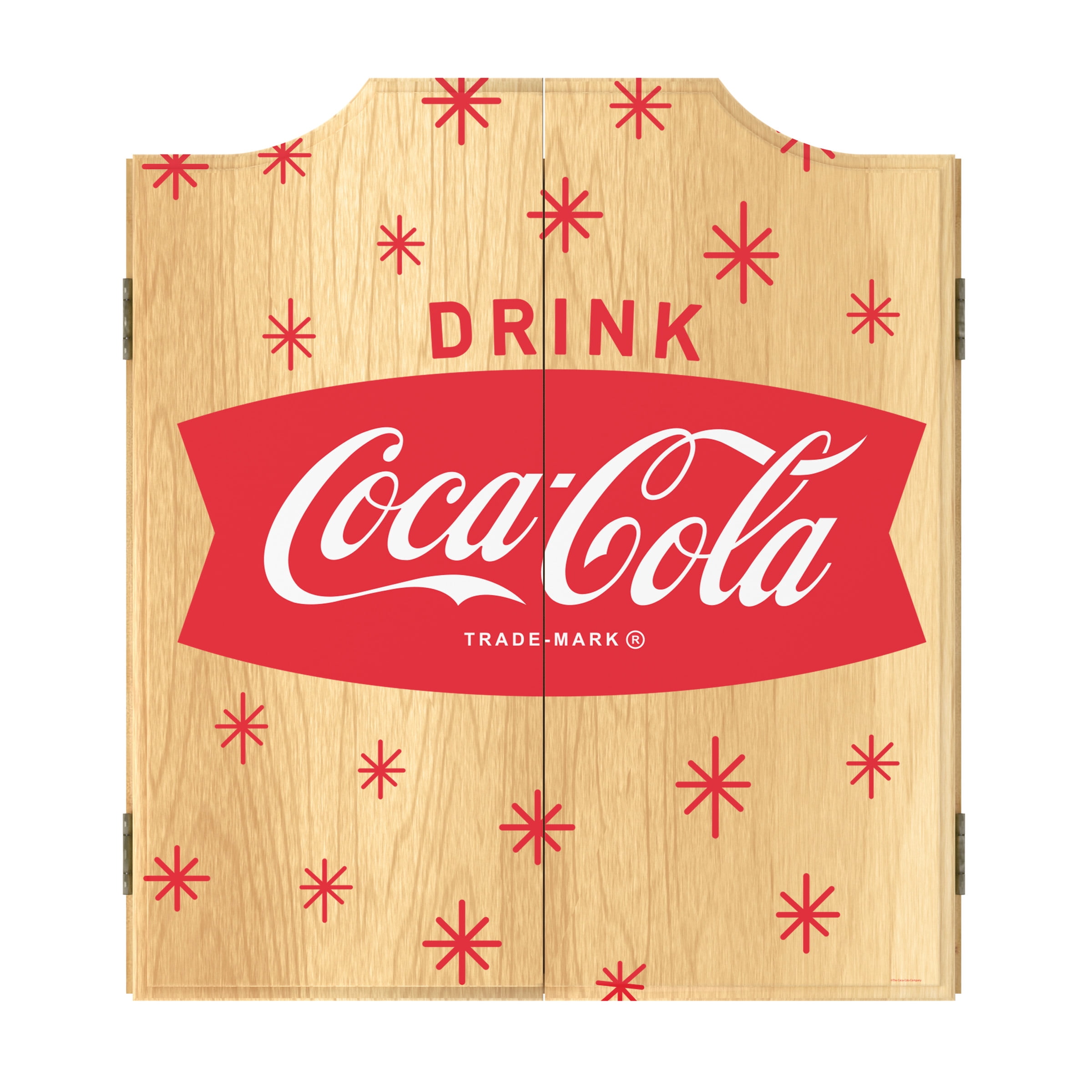 Coca-Cola Star Dart Board Cabinet Set with 6 Steel Tip Darts