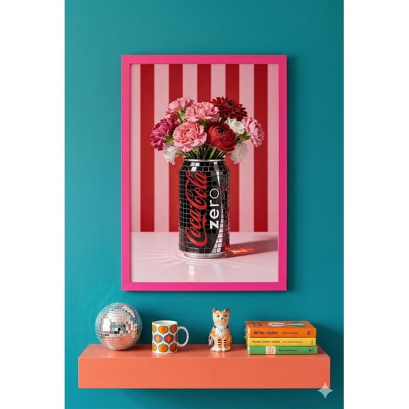 Coca Cola Style Pop Art Floral Red Black Poster Unframed Paper Print
