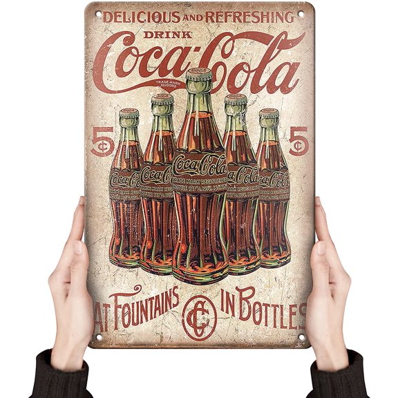 Coca Cola Tin Signs | Vintage Metal Decor Bar Cool Things For Man Cave | Coke Retro Funny Stuff Wall Poster Shop Room Kitchen Home House Coffee Garage 8x12 Inch