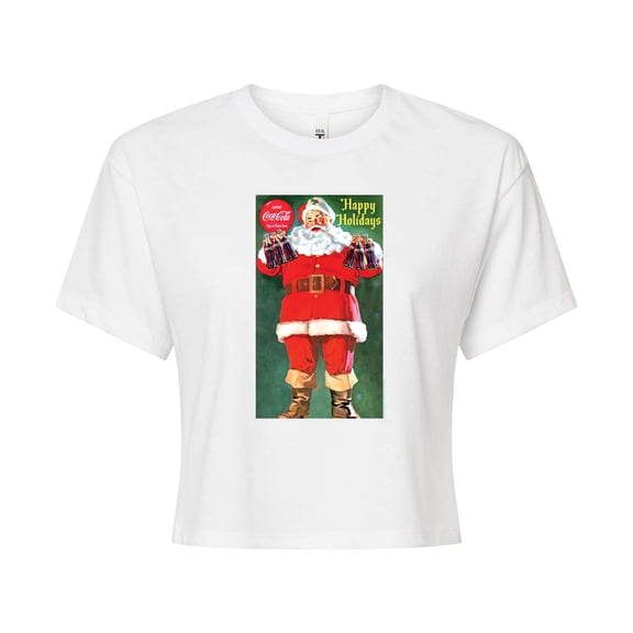 Coca-Cola - Vintage Santa With Coke Bottles - Juniors Cropped Short Sleeve Graphic T-Shirt
