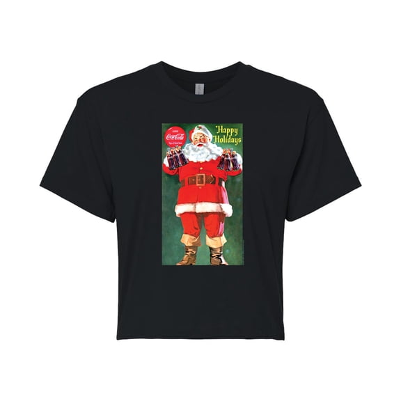 Coca-Cola - Vintage Santa With Coke Bottles - Juniors Cropped Short Sleeve Graphic T-Shirt