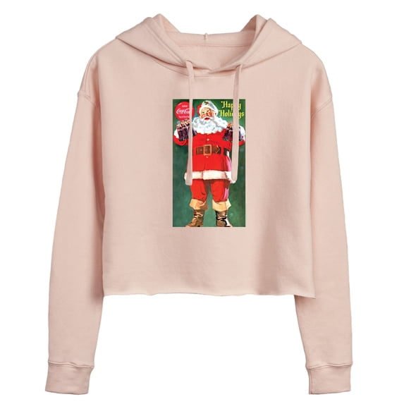 Coca-Cola - Vintage Santa With Coke Bottles - Juniors Cropped Long Sleeve Fleece Hoodie