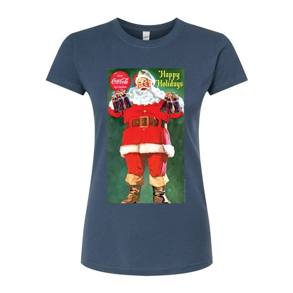 Coca-Cola - Vintage Santa With Coca Cola Bottles - Juniors Fitted Graphic T-Shirt