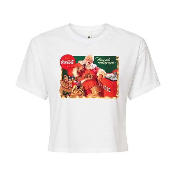 Coca-Cola - Vintage Santa at Ice Cooler - Juniors Cropped Short Sleeve Graphic T-Shirt