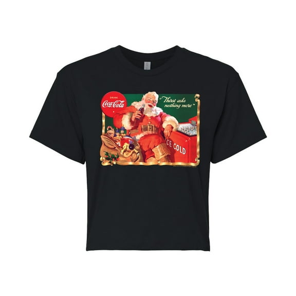 Coca-Cola - Vintage Santa at Ice Cooler - Juniors Cropped Short Sleeve Graphic T-Shirt