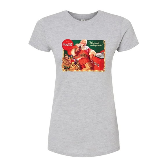 Coca-Cola - Vintage Santa With Coca Cola Ice Cooler - Juniors Fitted Graphic T-Shirt