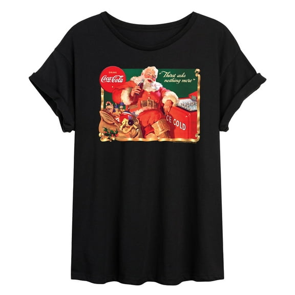 Coca-Cola - Vintage Santa With Coca Cola Ice Cooler - Juniors Ideal Flowy Muscle T-Shirt
