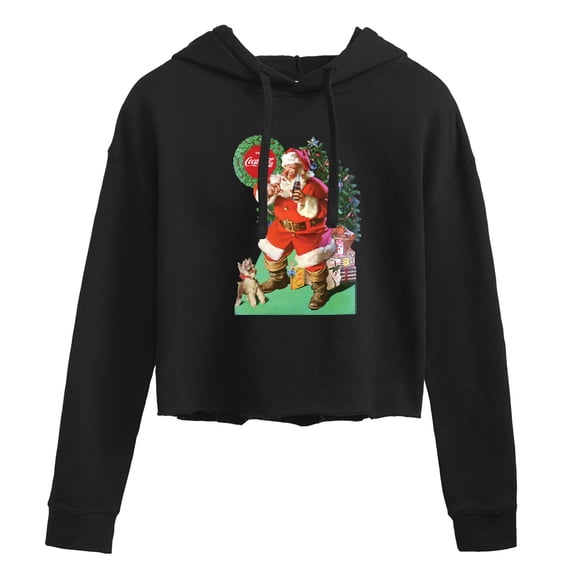 Coca-Cola - Vintage Santa With Dog - Juniors Cropped Long Sleeve Fleece Hoodie