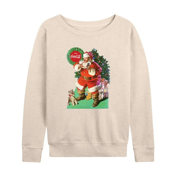 Coca-Cola - Vintage Santa With Dog - Women's French Terry Long Sleeve Pullover