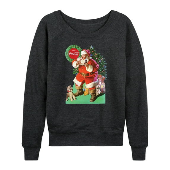 Coca-Cola - Vintage Santa With Dog - Women's French Terry Long Sleeve Pullover