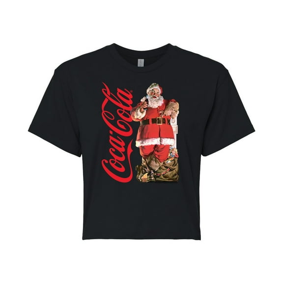 Coca-Cola - Vintage Santa With Presents - Juniors Cropped Cotton Blend T-Shirt