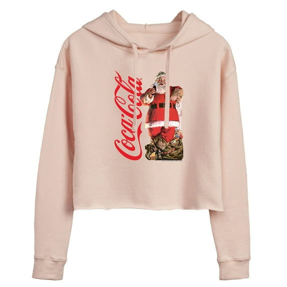Coca-Cola - Vintage Santa With Presents - Juniors Cropped Long Sleeve Fleece Hoodie