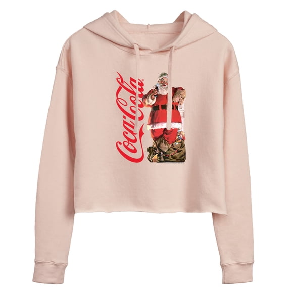 Coca-Cola - Vintage Santa With Presents - Juniors Cropped Long Sleeve Fleece Hoodie