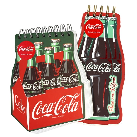Coca-Cola Vintage Style Spiral Notepad and Classic Bottle Design List Pad, Collection Set with Trademark Registered Logo