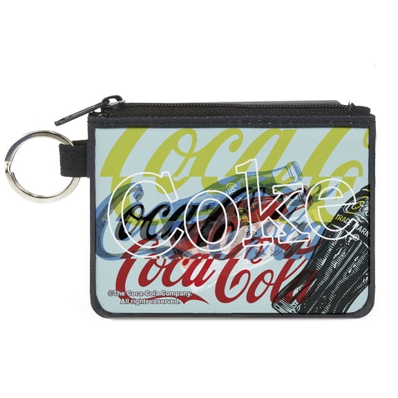 Coca-Cola Wallet, Coin Purse, Coca Cola Coke Logos and Bottle Pop Art White Multi Color, Canvas