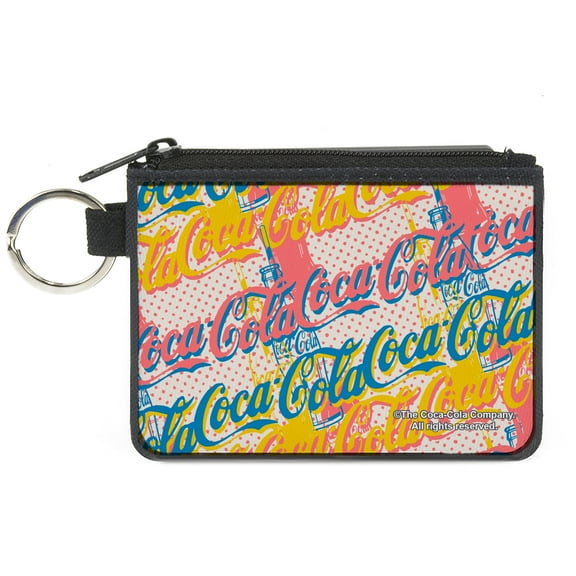 Coca-Cola Wallet, Coin Purse, Coca Cola Script Logo Stacked Pop Art White Multi Pastel, Canvas