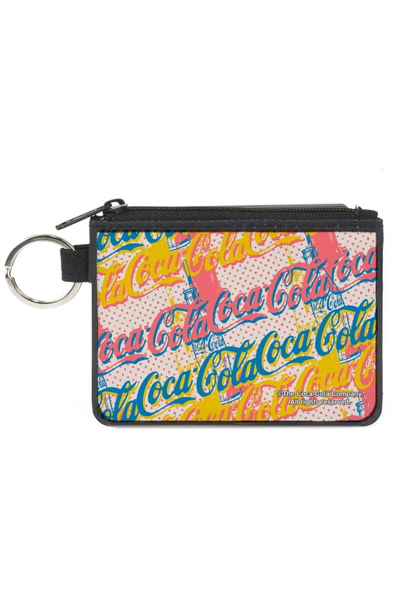 Coca-Cola Wallet, Coin Purse, Coca Cola Script Logo Stacked Pop Art White Multi Pastel, Canvas