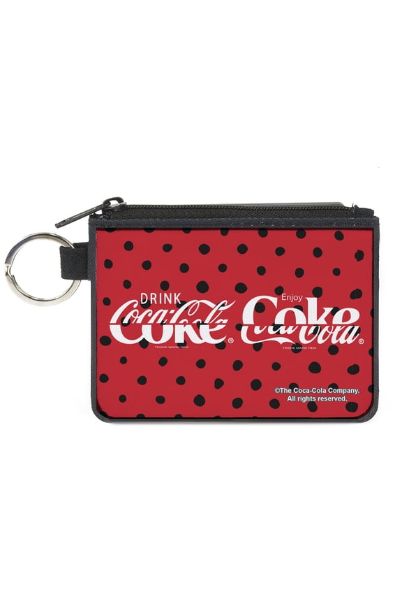 Coca-Cola Wallet, Coin Purse, Drink Coca Cola Coke Polka Dot Red Black White, Canvas